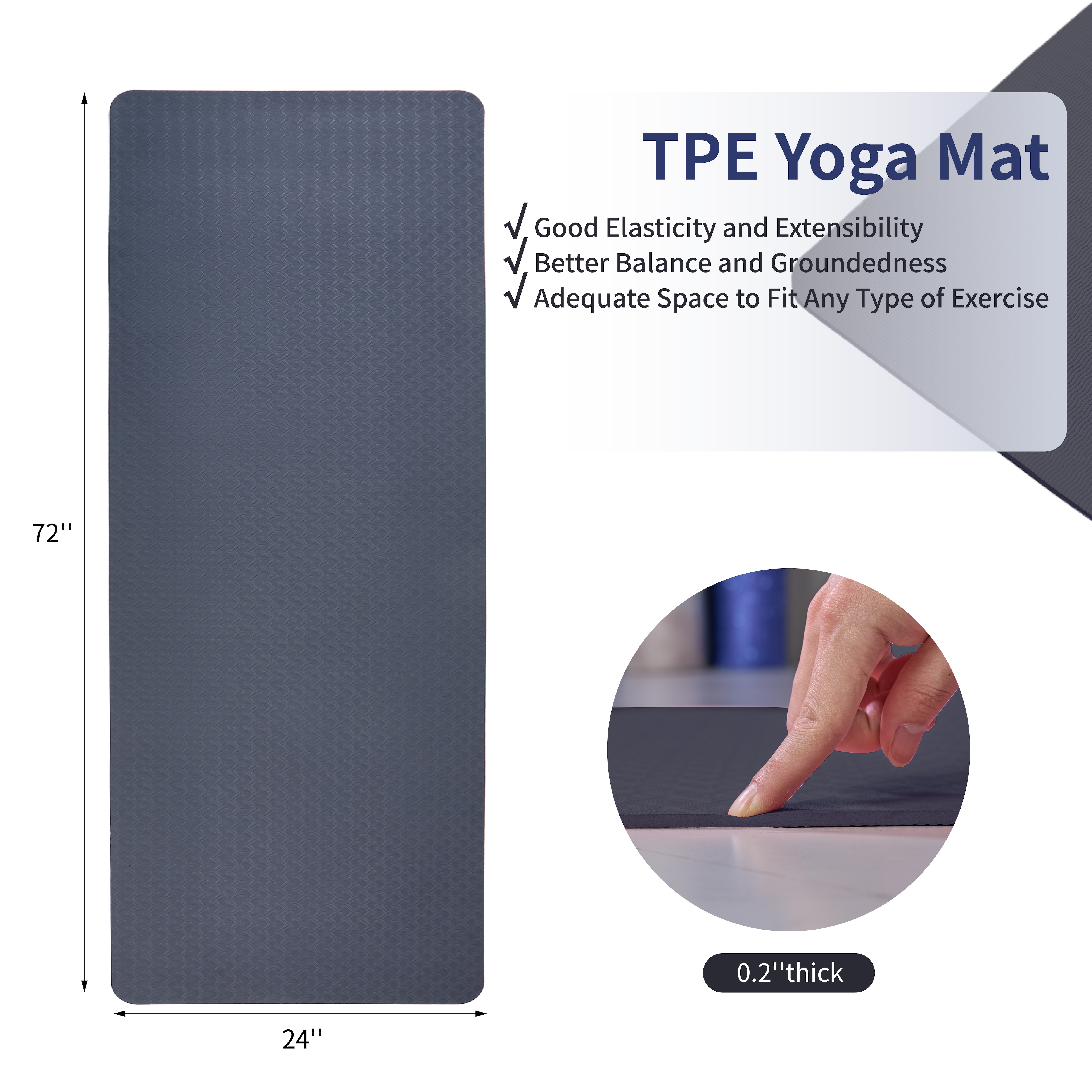 Yoga Mat, Exercise Yoga Mat With Non-Slip Design, Professional TPE Exericise Mat, 72" X 24" Multi-Purpose Workout Mat For Women, Pilates Fitness And Floor Exercises_voghion.com